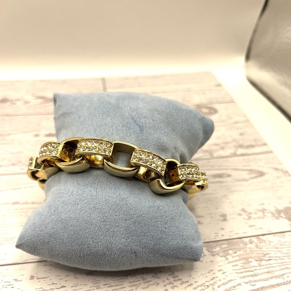 Chunky Gold Sparkle Crystals Link Chain Bracelet  Large Bold VTG